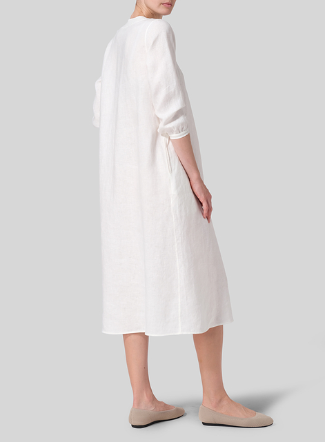 Linen A-line Embroidered Dress