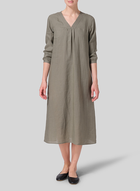 Linen A-line Embroidered Dress