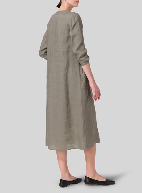 Linen A-line Embroidered Dress
