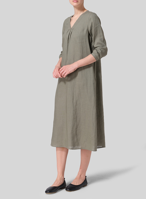 Linen A-line Embroidered Dress