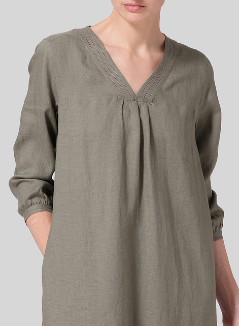 Linen A-line Embroidered Dress