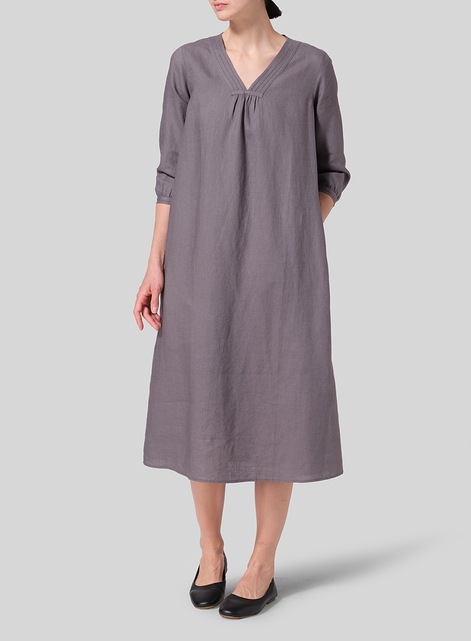 Linen A-line Embroidered Dress