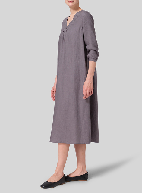 Linen A-line Embroidered Dress