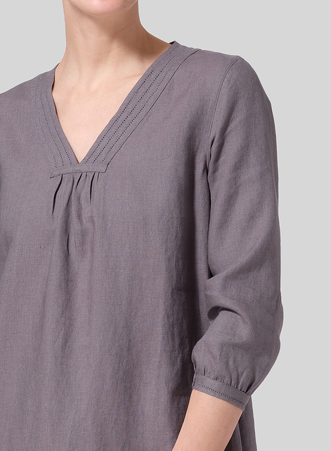 Linen A-line Embroidered Dress
