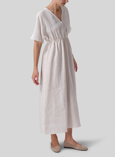 Linen V-Neck Dolman Sleeves Dress