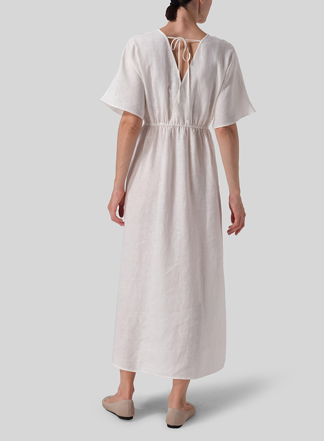 Linen V-Neck Dolman Sleeves Dress