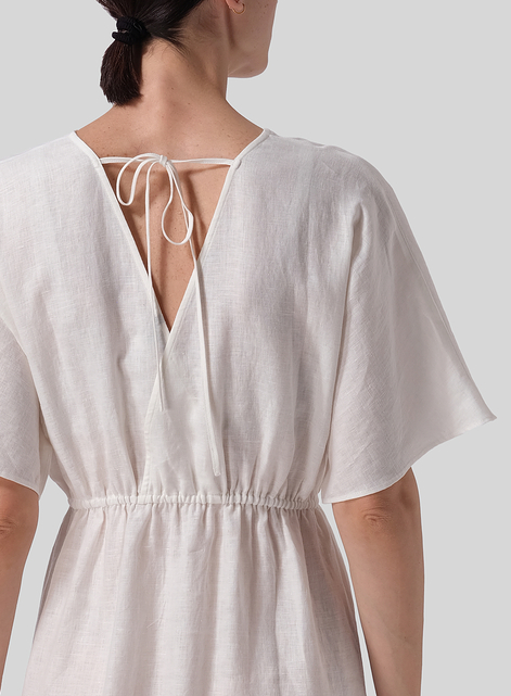Linen V-Neck Dolman Sleeves Dress