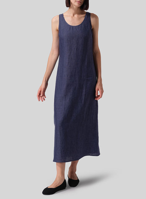 Linen Scoop Neck Sleeveless Long Dress