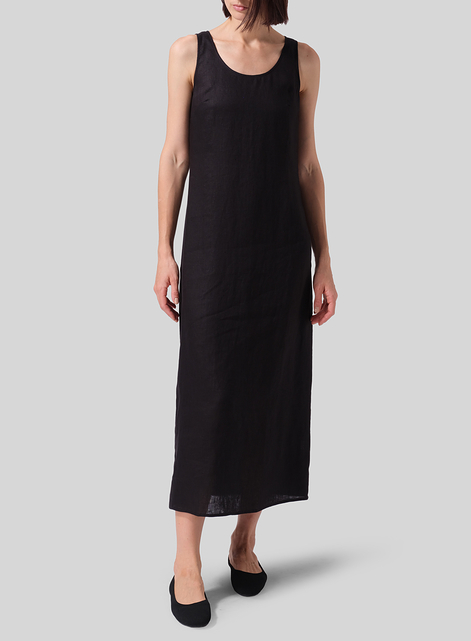 Linen Scoop Neck Sleeveless Long Dress