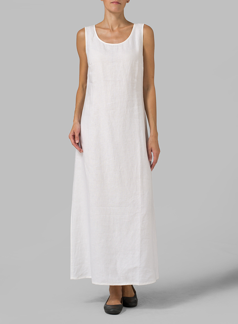 Linen Scoop Neck Sleeveless Long Dress