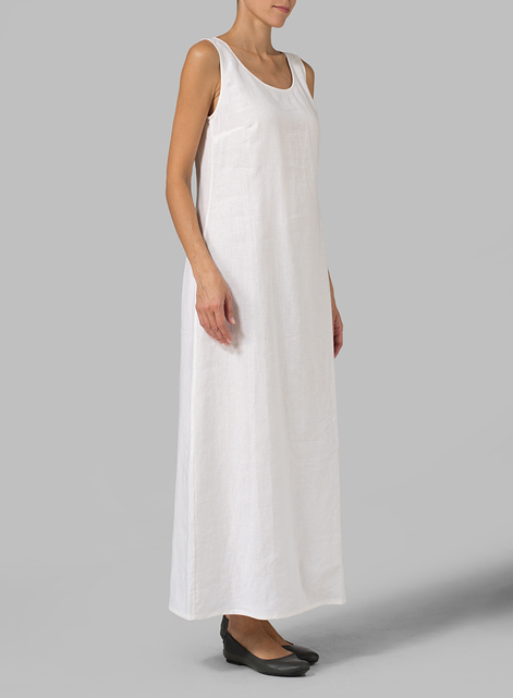 Linen Scoop Neck Sleeveless Long Dress