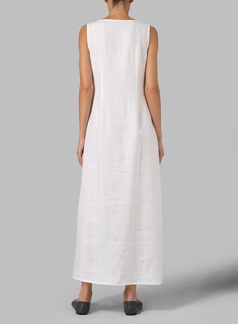 Linen Scoop Neck Sleeveless Long Dress