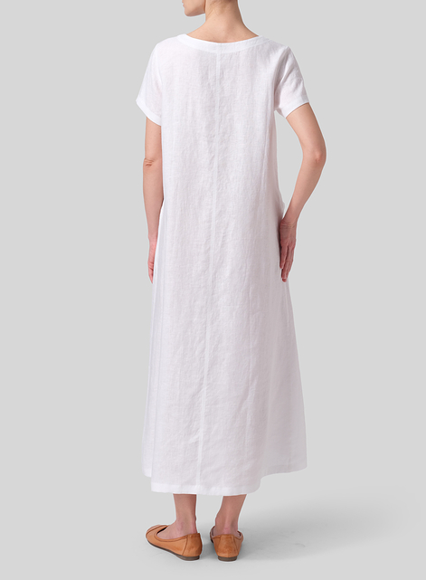 Linen Short Sleeves A-Line Dress