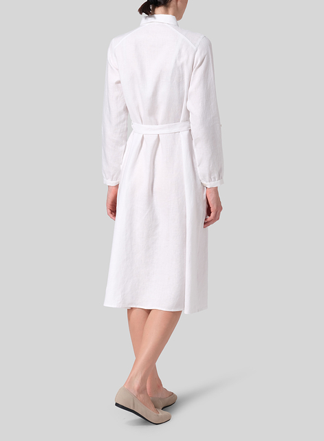 Linen Long-Sleeve Waist-Tie Dress
