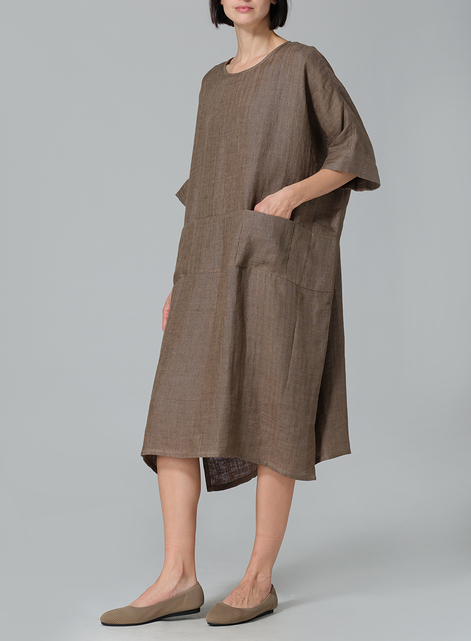 Medium Weight Linen Oversized Dolman Sleeve Dress