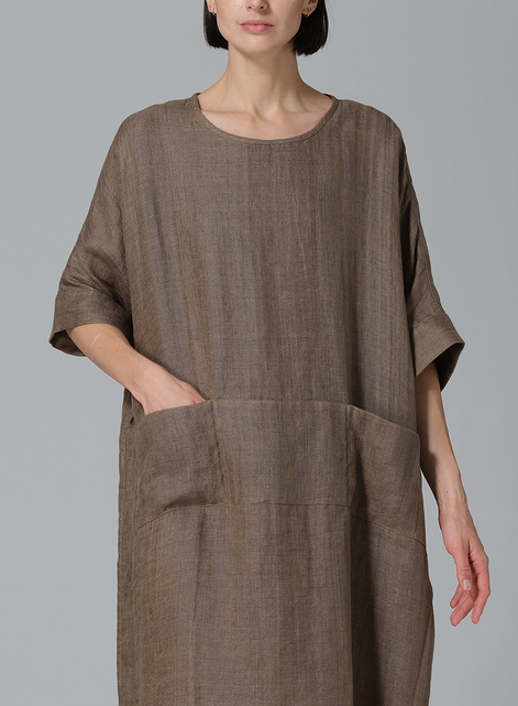 Medium Weight Linen Oversized Dolman Sleeve Dress