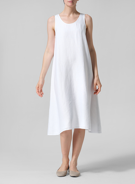 Linen Lining A-Shape Midi Dress