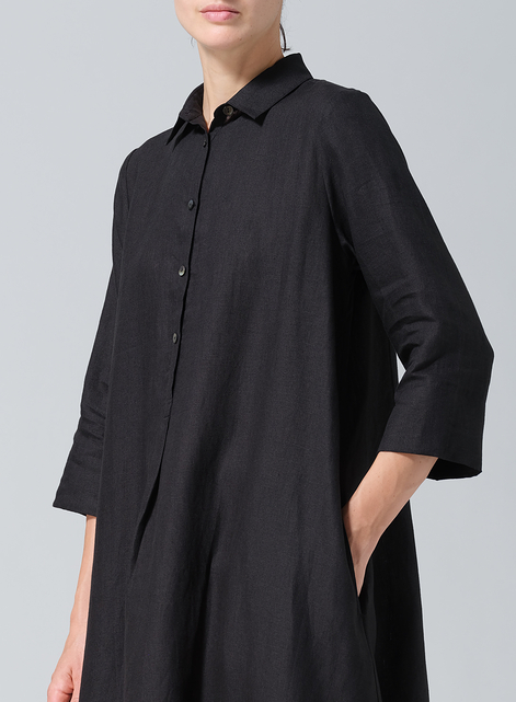 Linen A-Line Midi Shirt Dress