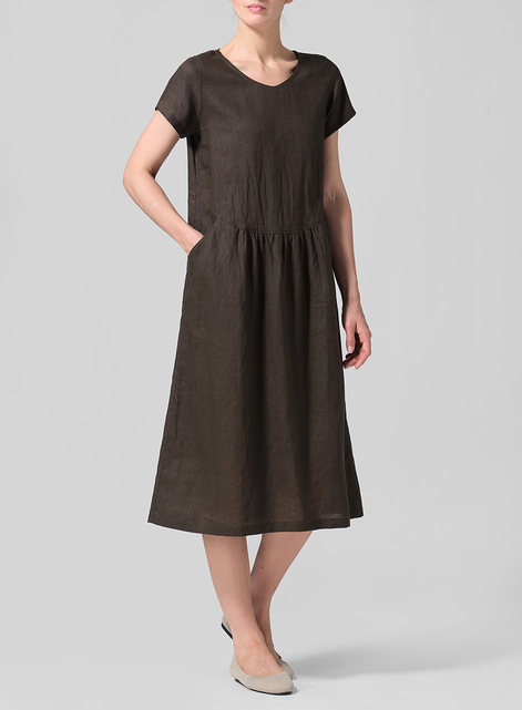 Linen Short Sleeve Midi Dress