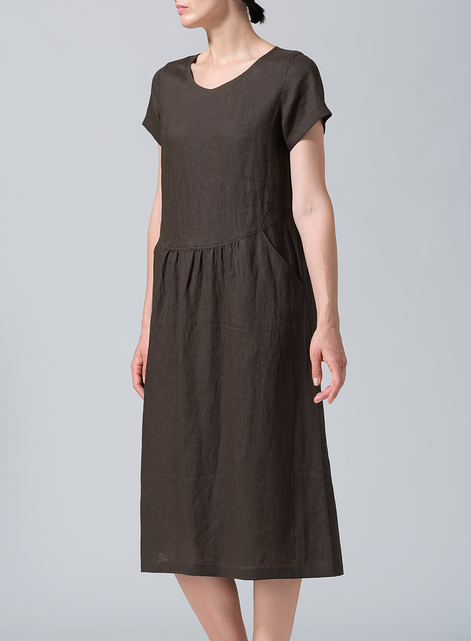 Linen Short Sleeve Midi Dress