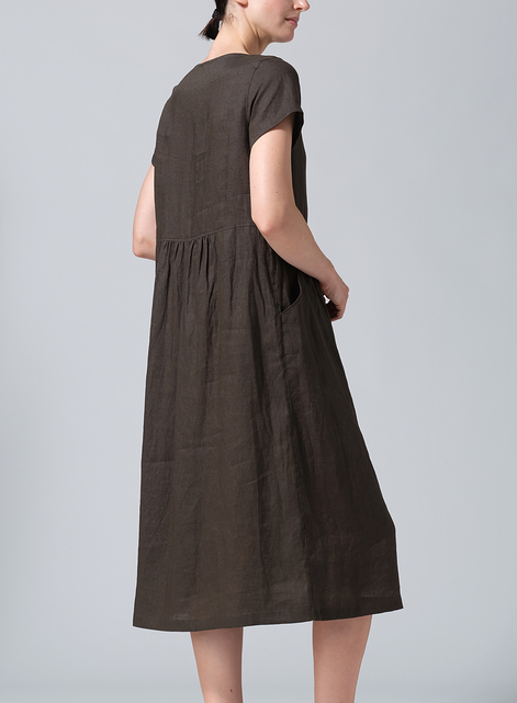 Linen Short Sleeve Midi Dress