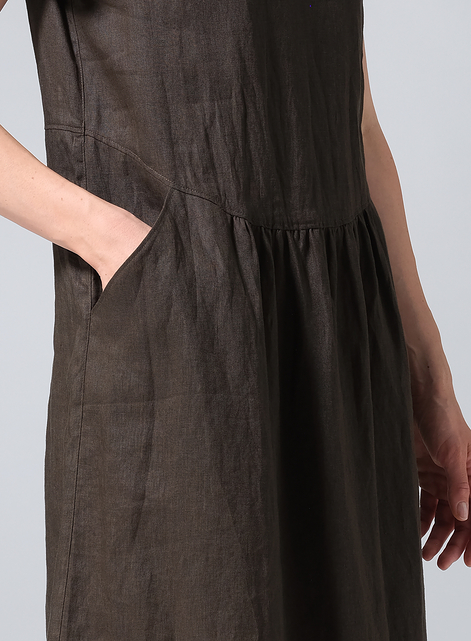 Linen Short Sleeve Midi Dress