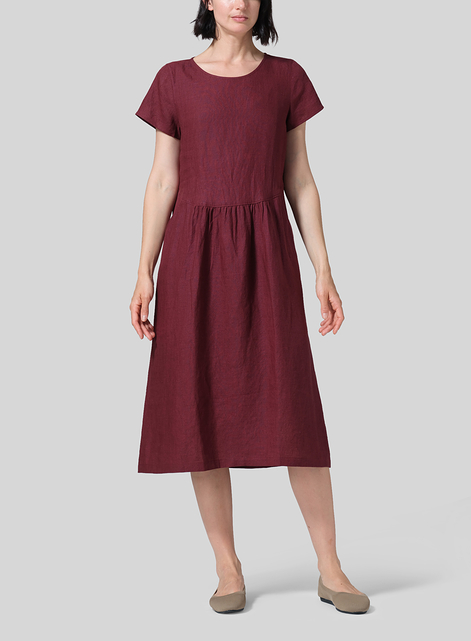 Linen Short Sleeve Midi Dress