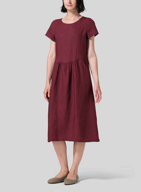 Linen Short Sleeve Midi Dress