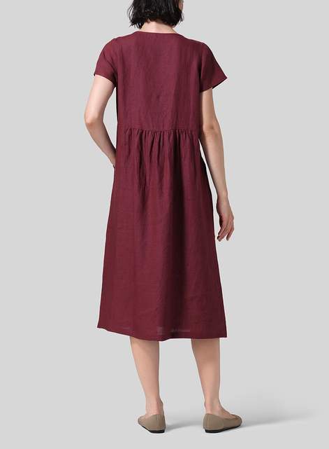 Linen Short Sleeve Midi Dress