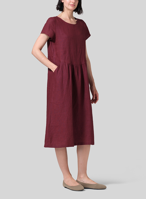 Linen Short Sleeve Midi Dress