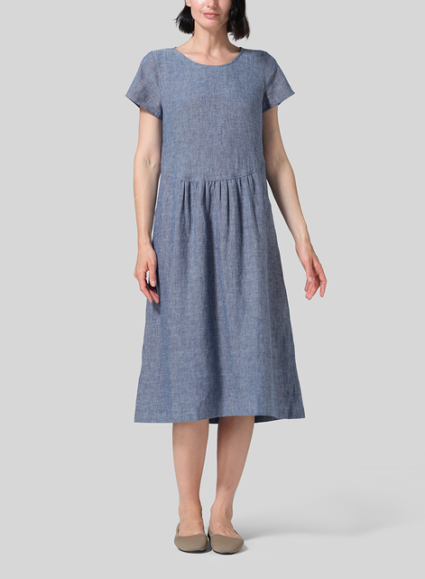 Linen Short Sleeve Midi Dress