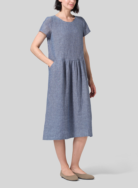 Linen Short Sleeve Midi Dress