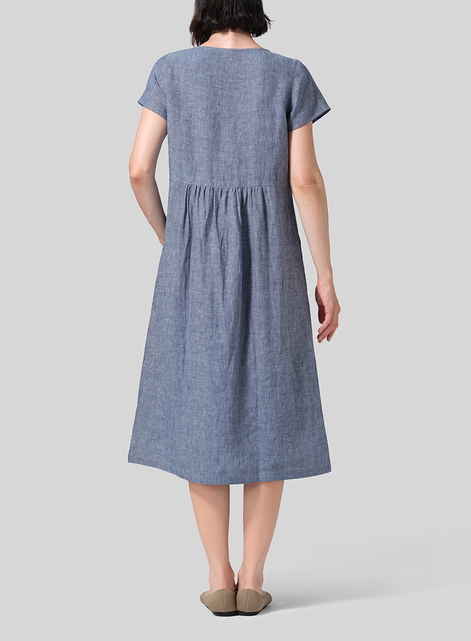 Linen Short Sleeve Midi Dress