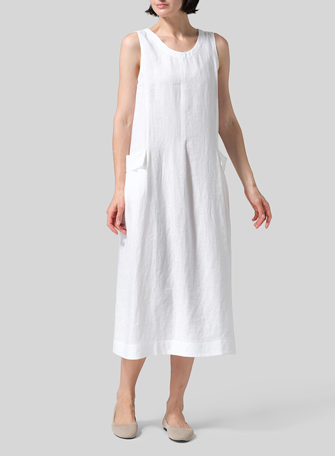 Linen Loose-Fitting Double pockets Sleeveless Dress
