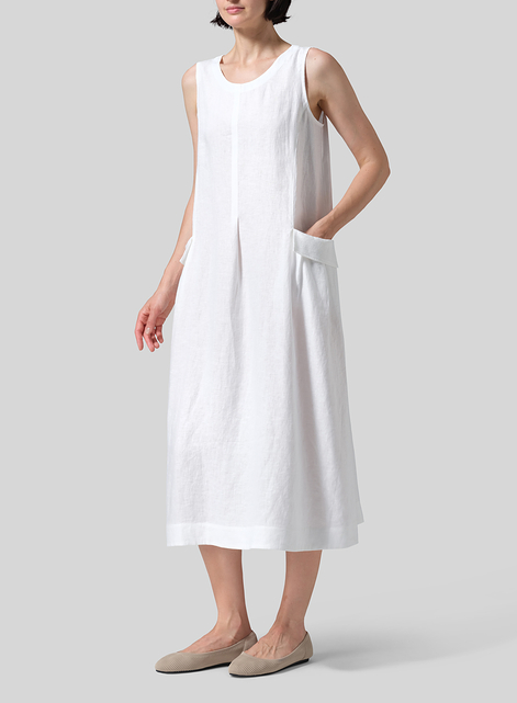 Linen Loose-Fitting Double pockets Sleeveless Dress