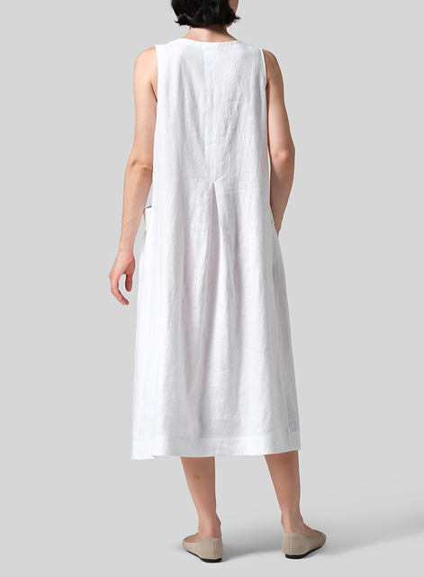 Linen Loose-Fitting Double pockets Sleeveless Dress