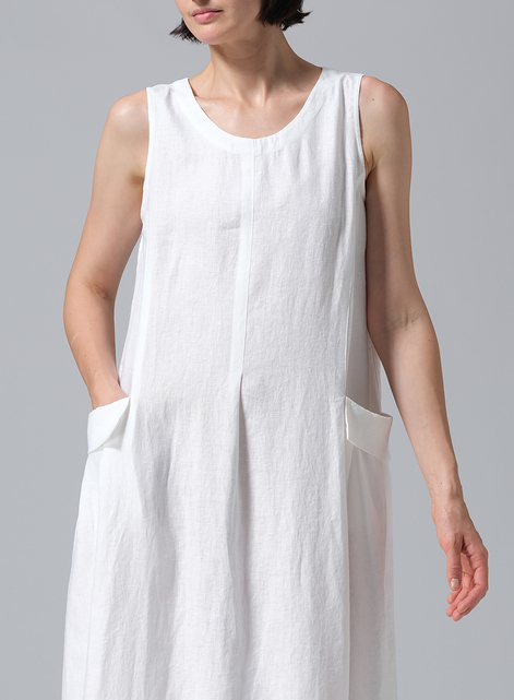 Linen Loose-Fitting Double pockets Sleeveless Dress