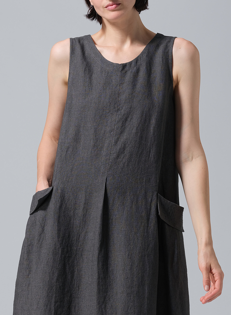 Linen Loose-Fitting Double pockets Sleeveless Dress