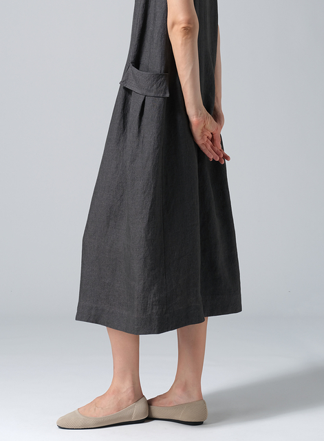 Linen Loose-Fitting Double pockets Sleeveless Dress