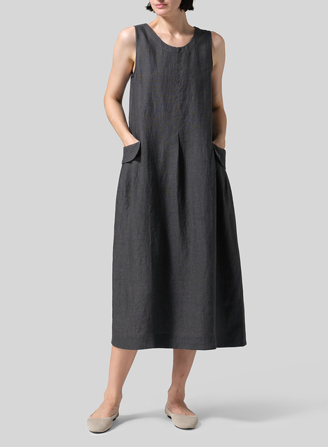 Linen Loose-Fitting Double pockets Sleeveless Dress