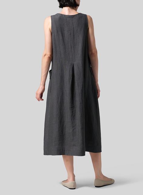 Linen Loose-Fitting Double pockets Sleeveless Dress