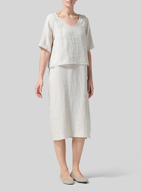 Linen Sleeveless Wide Round Neck Midi Dress