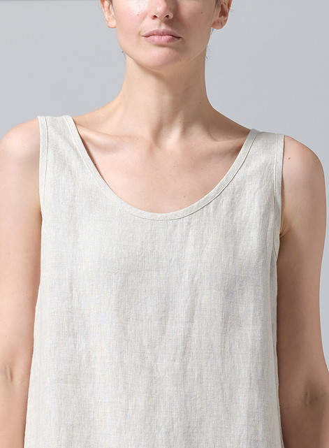 Linen Sleeveless Wide Round Neck Midi Dress