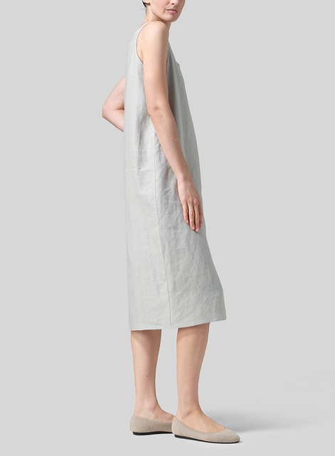 Linen Sleeveless Wide Round Neck Midi Dress