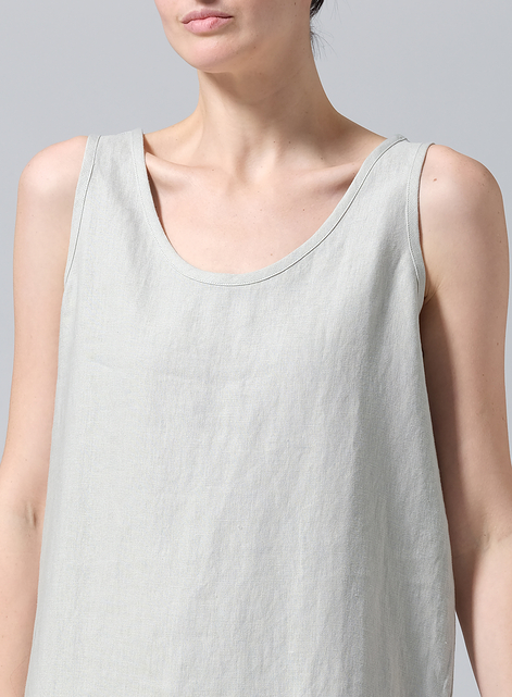 Linen Sleeveless Wide Round Neck Midi Dress