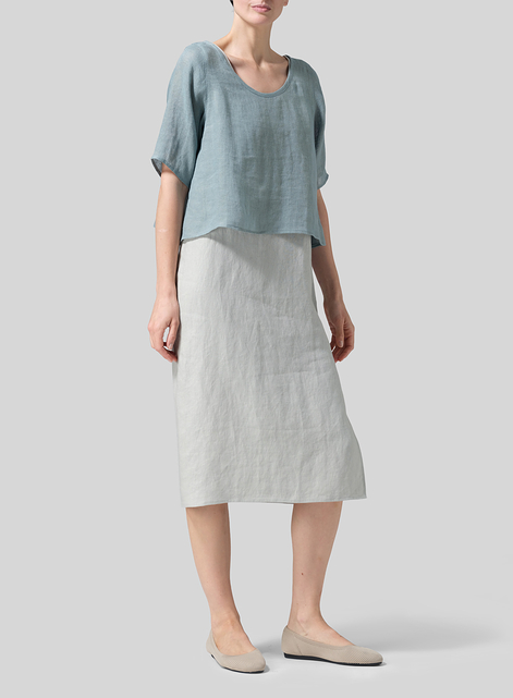 Linen Sleeveless Wide Round Neck Midi Dress
