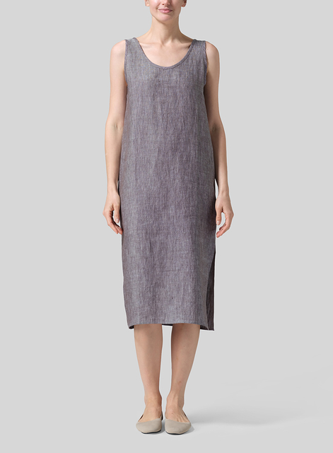 Linen Sleeveless Wide Round Neck Midi Dress