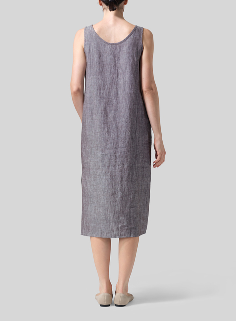 Linen Sleeveless Wide Round Neck Midi Dress