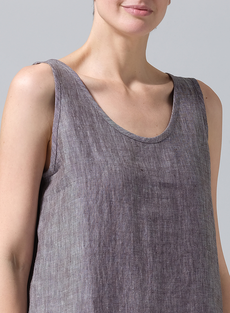 Linen Sleeveless Wide Round Neck Midi Dress