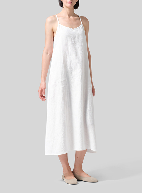 Linen A-shape Slip-In Midi Dress